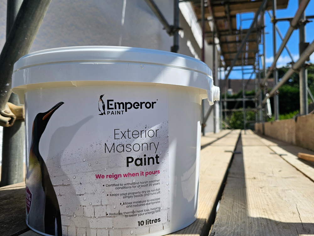 A tub of Emperor Masonry Paint